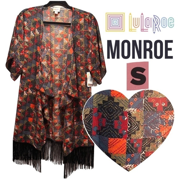 LulaRoe Monroe Open Front Black Fringe Chiffon Sheer Coat Duster Southwest - Picture 1 of 12